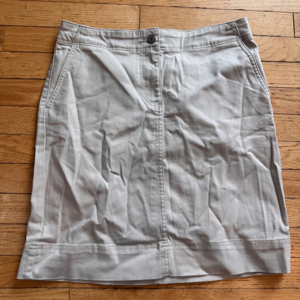 Talbots Petites Khaki‎ Denim Skirt Womens 6 P Stone Tan Cotton Blend Mini Skirt